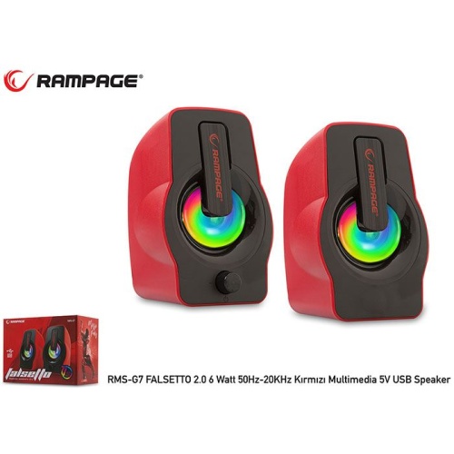 FALSETTO 2.0 6 Watt 50Hz-20KHz Kırmızı Multimedia 5V USB Speaker RMS-G7-KIRMIZI