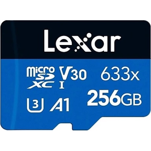 LEXAR 256GB LSDMI256BB633A 633X MIKRO SDXC UHS-I WITH SD ADAPTER 100MB/S READ 45MB/S WRITE C10 A1 V30 U3