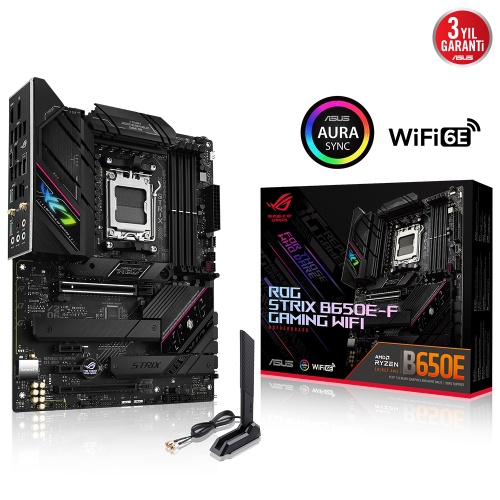 ROG STRIX B650E-F GAMING WIFI AMD B650 AM5 DDR5 6400 DP HDMI 3X M2 USB3.2 AX WİFİ BT AURA RGB 2.5GBİT LAN ATX ARMOURY CRATE AI SUİTE 3 PCIE SLOT Q RELEASE