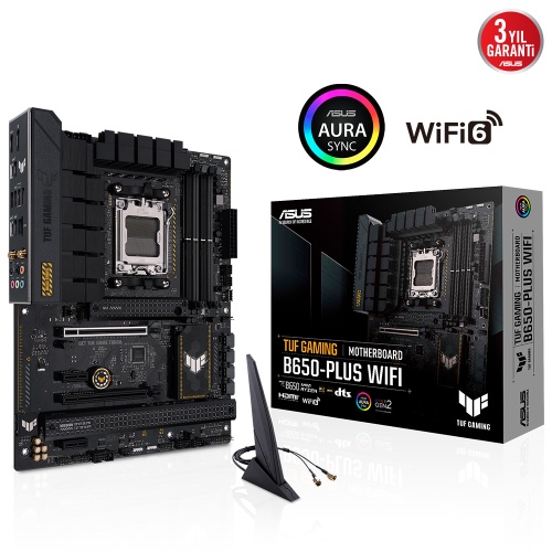 TUF GAMING B650-PLUS WIFI AMD B650 AM5 DDR5 6400 DP HDMI 3X M2 USB3.2 AX WİFİ BT AURA RGB 2.5GBİT LAN ATX 128GB A KADAR RAM DESTEĞİ ASUS TUF PROTECTION ARMOURY CRATE