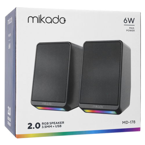 MIKADO MD-178, 6W, 1+1, Masaüstü, RGB Aydınlatma, USB, Siyah Kasa, Speaker