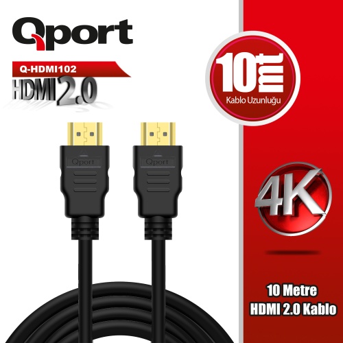 QPORT Q-HDMI102 HDMI 2.0 V ALTIN UÇLU KABLO 10 MT