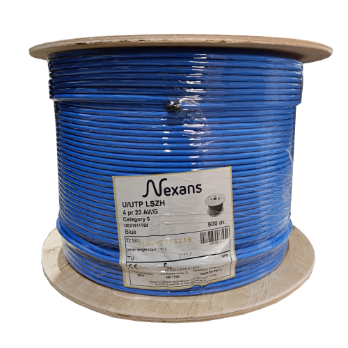 NEXANS NEX1611TB5, CAT6, 500M, 23AWG (0,58mm), UTP, %100 Bakır, LSZH Halogen Free, Makara, Kablo (MAVİ)