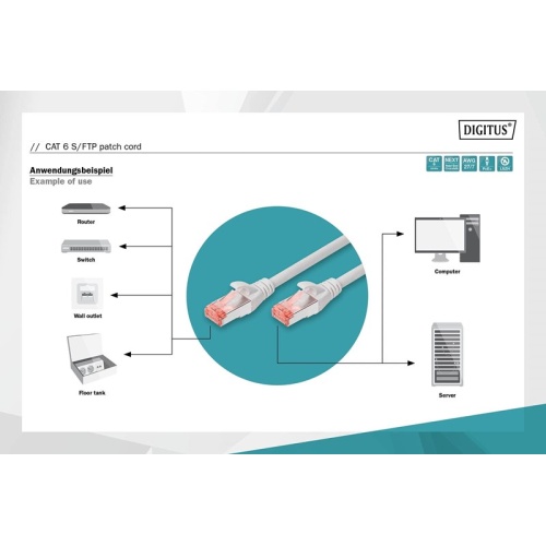 DIGITUS DK-1644-100 Cat6 FTP 10 Mt Gri Kablo