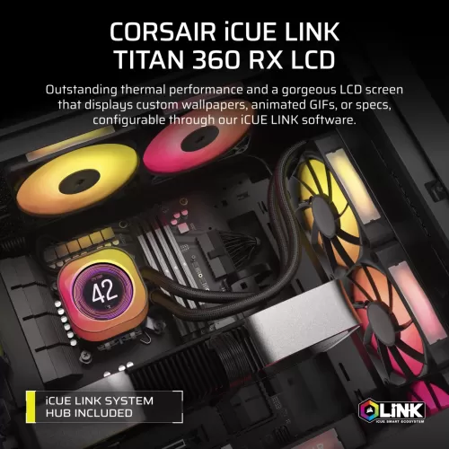 CORSAIR CW-9061023-WW ICUE LINK TITAN 360 RX LCD 360 mm RADYATÖR RGB AYDINLATMA SIVI CPU SOĞUTUCUSU SIYAH (Intel 1700 Intel 1200 Intel 1150 Intel 1151 Intel 1156 Intel 2011 Intel 2066 AMD AM4 AMD AM5 AMD Str4)