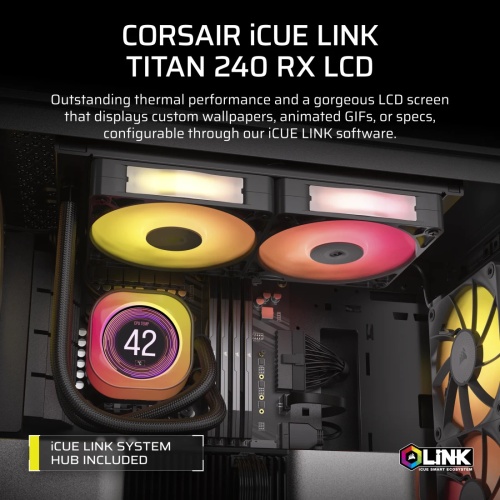 CORSAIR CW-9061022-WW ICUE LINK TITAN 240 RX LCD 240 mm RADYATÖR RGB AYDINLATMA SIVI CPU SOĞUTUCUSU (Intel 1700 Intel 1200 Intel 1150 Intel 1151 Intel 1156 Intel 2011 Intel 2066 AMD AM4 AMD AM5 AMD Str4)