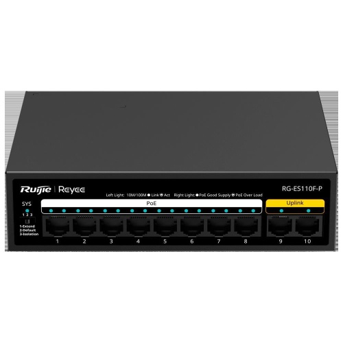 RUIJIE RUIJIE REYEE RG-ES110F-P 8 PORT 10/100 8 PORT POE 2 PORT FAST ETHERNET UPLINK 110W YONETILEMEZ DESKTOP SWITCH