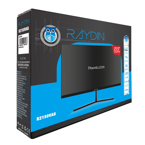 RAYDIN R2150VAB, 21,5&quot; 5ms, 75Hz, Full HD, D-Sub, HDMI, Frameless, VA LED Monitör (Siyah)