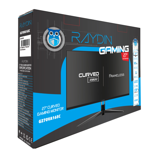 RAYDIN G270VA165C, 27&quot;, 1ms, 165Hz, Full HD, HDMI, DP, USB, Hoparlör, VA LED, R1800 Curved, Frameless, FreeSync Gaming Monitör