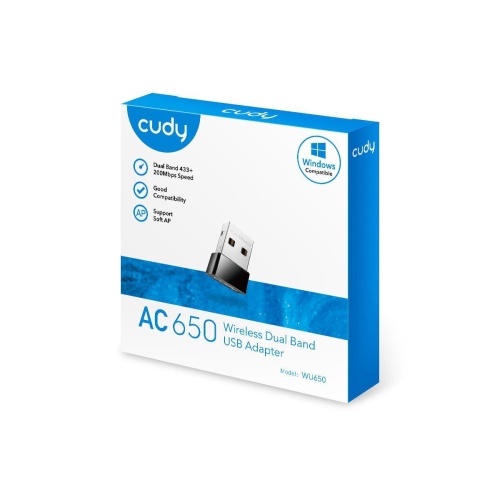 CUDY WU650 AC650 2.4GHz/5GHz 650Mbps 2dBi Dahili Anten MU-MIMO Kablosuz USB Wi-Fi Adaptör