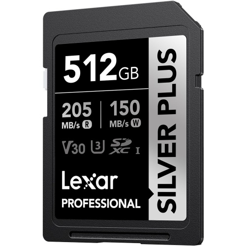 LEXAR LSDSIPL512G-BNNNG 512GB SD PROFESSIONAL SILVER PLUS SDXC UHS-I CARDS UP TO 205MB/S READ 150MB/S WRITE C10 V30 U3