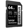 LEXAR LSDSIPL064G-BNNNG SD PROFESSIONAL SILVER PLUS SDXC UHS-I CARDS UP TO 205MB/S READ 100MB/S WRITE C10 V30 U3