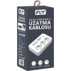 FLY  3406-01, 3 Soket, 3 USB, Akım Korumalı Priz, 2.1A, Anahtarlı, 2Mt Kablo, (Beyaz)