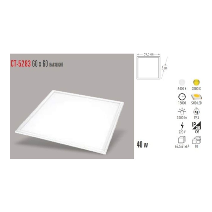 Cata CT-5283 48W(60X60) Backlıght LED Panel Armatür Beyaz Cata