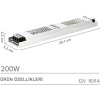 16.5 Amper 12 Volt 200 Watt Ultra Silim Şerit Led Trafosu T.e.m