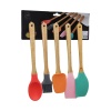 DMR-4783 ( 5PCS ) AHŞAP SAPLI BÜYÜK RENKLİ SİLİKON MUTFAK SET ( FIRÇA & KAŞIK & SERVİS K. & SPATULA & KARIŞTIRICI*80