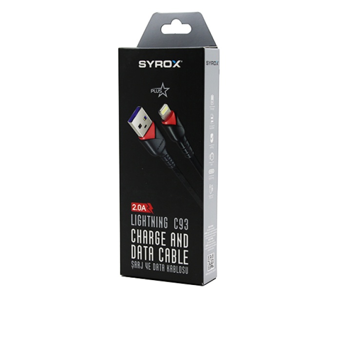 SYROX C93 ( İPHONE ) USB ( ÖRGÜLÜ ) LIGHTNING 2.0A ŞARJ & DATA KABLOSU*320