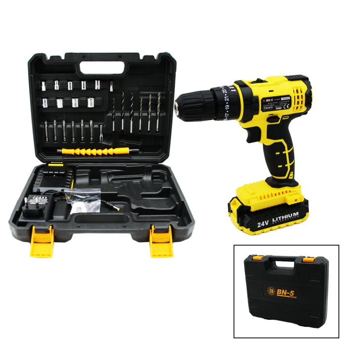 BANCO BN-5 F-136 (STANLIY-CORDLESS) (YELLOW-SARI) (24W) PROF.ŞARJLI DARBELİ MATKAP SETİ ÇANTALI*10