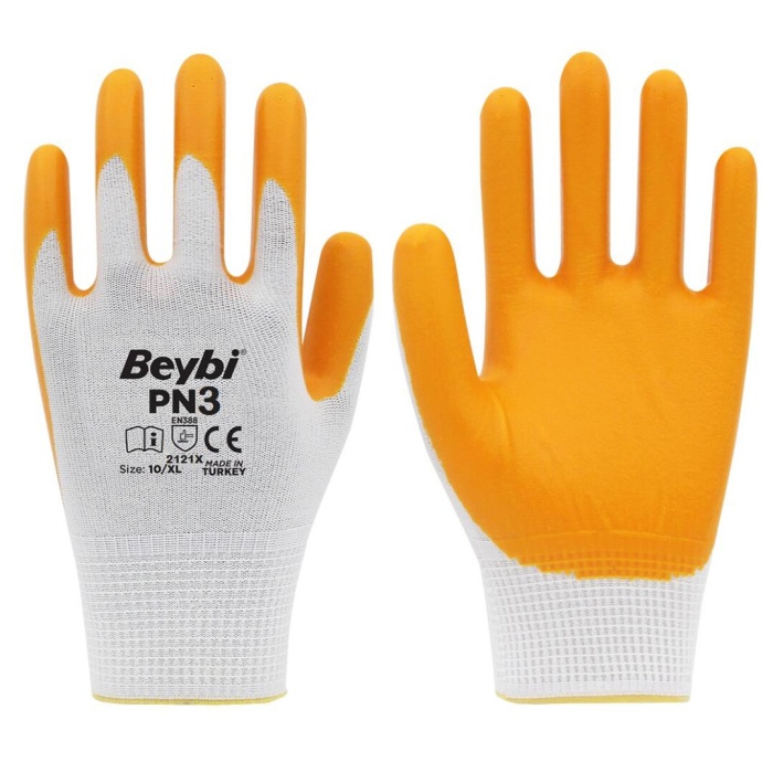 BEYBİ PN-3 ( SARI & BEYAZ ) POŞETLİ İŞÇİ ELDİVEN NO-9L-10XL*12X24