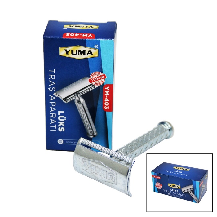 YUMA YM-403 ( LÜX KUTULU ) ( METAL NİKEL & KLASİK ) TRAŞ APARATI ( JİLET TAKMALI )*12X24