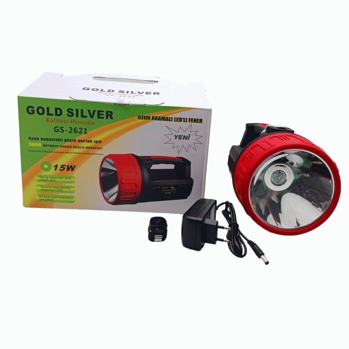 GOLD SILVER GS-2621 15W LED 2İN1 UZUN ARAMALI ADAPTÖR ŞARJLI EL FENERİ PROJEKTÖR*16            Q9