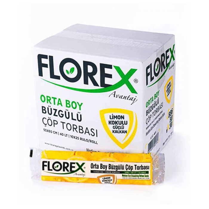 FLOREX-401 AVANTAJ ( LİMON KOKULU ) ( BÜZGÜLÜ ) ( ORTA ) ( 10PCS ) 55X60CM ÇÖP TORBA*25=K