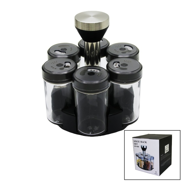 SPICE RACK OT-020 YAKUT-10754 ( 6PCS ) ( YUVARLAK ) CAM & PLASTİK KAPAK TUZLUK & BAHARATLIK ( DÖNER STANDLI )*24