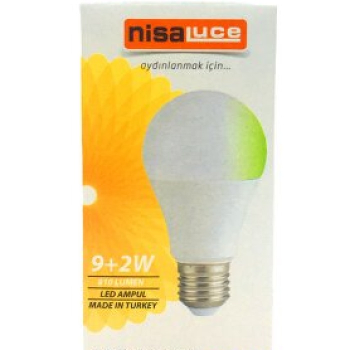 NİSALUC EAMP-074/BY ( 9+2W ) ( E27 ) ( BEYAZ-YEŞİL ) LED AMPUL*10X10