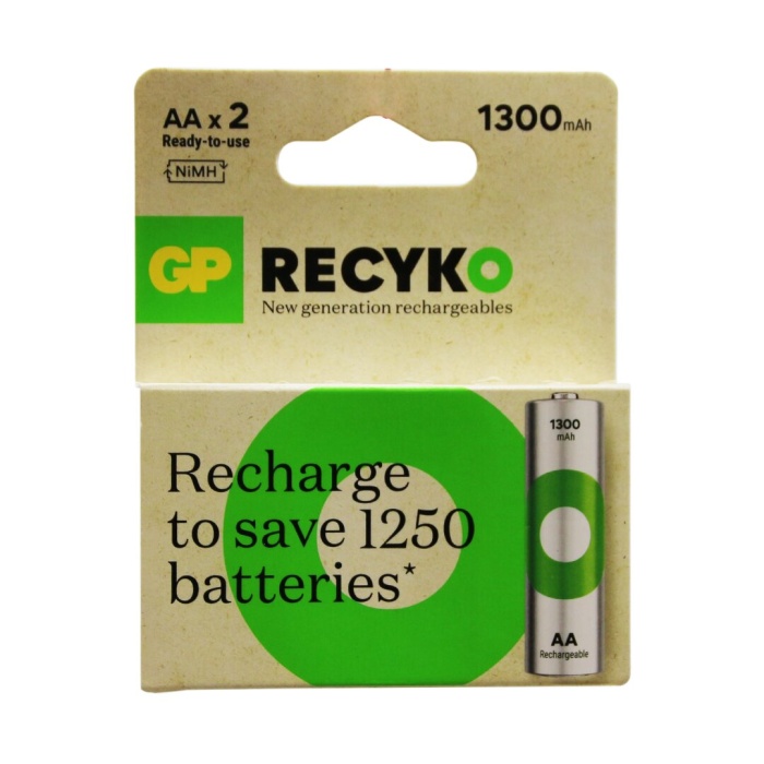 GP RECYKO 1300mAh AA ŞARJLI KALEM PİL 132E035  2Lİ KART*100