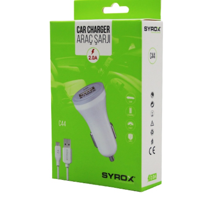 SYROX C44 ( MICRO ) USB ( SET ) 2.0A SAMSUNG MİKRO ( OTO ) ARAÇ ŞARJ ALETİ*200