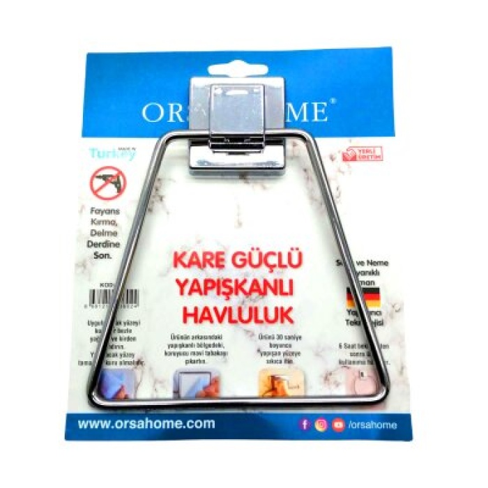 ORSA-602 ( YAPIŞKANLI KARE ASKILI ) ( ÜÇGEN & METAL ) HAVLULUK ASKI*80