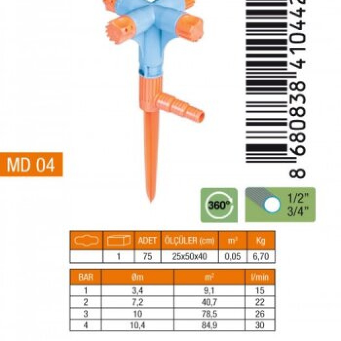 MEDALYAN MD-04  4LÜ NORMAL SPRINK FİSKİYE (KISA MEME)*75