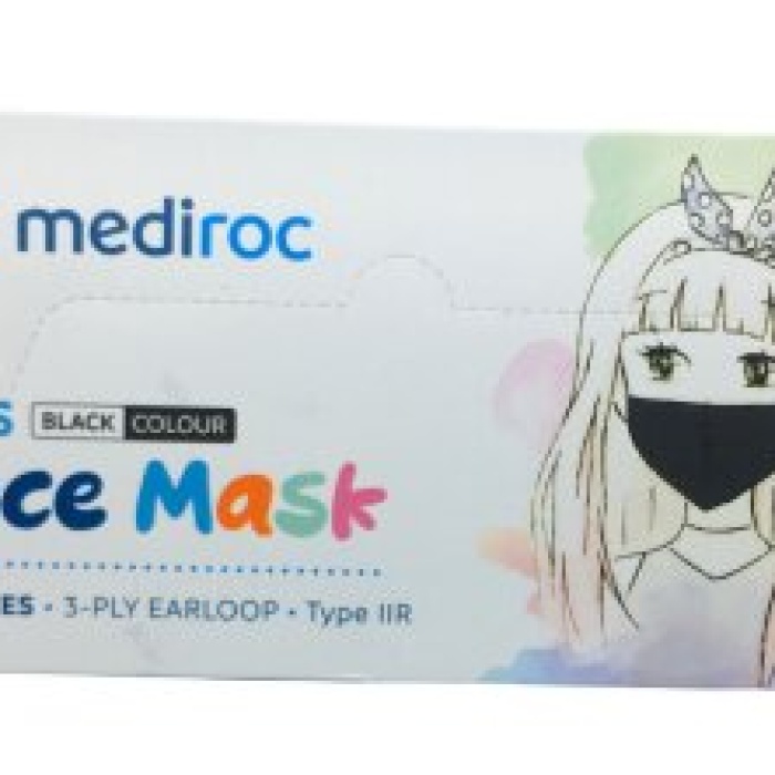 MEDİROC ( ÇOCUK & 10PCS ) ( SİYAH ) MEDİKAL CERRAHİ MASKE LASTİKLİ*1X100