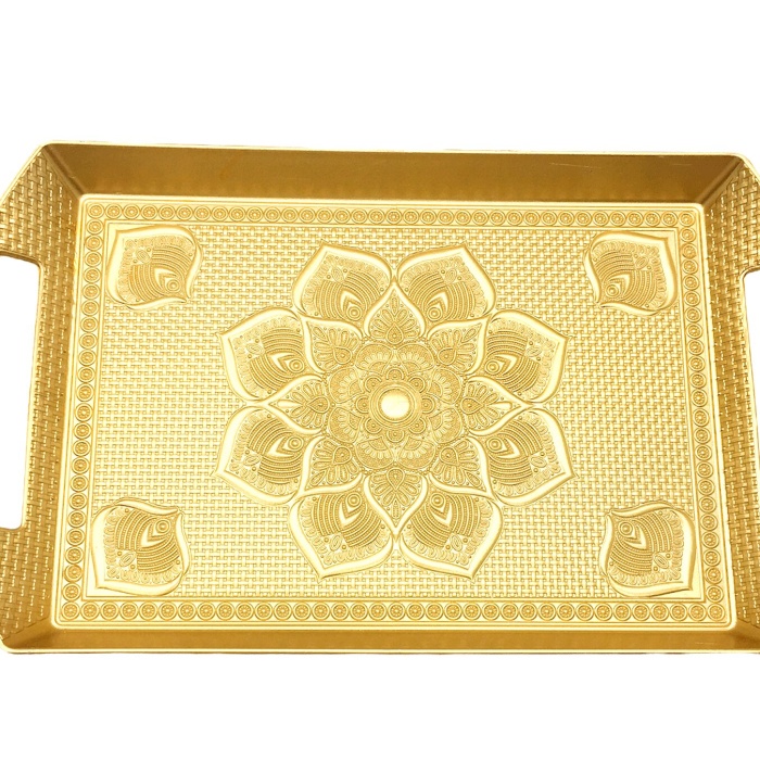 MENNUR MNR-0273 ( KULPLU DİKDÖRTGEN ) ( GOLD ) SUNUM TEPSİ PLASTİK*84