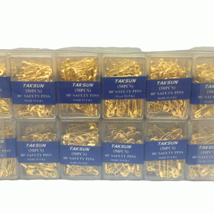 TAKSUN SAFETY PINS-968 ( SARI GOLD ) ( 50PCS.PLS.KUTU ) (NO-00) MİNİ ÇENGELLİ İĞNE*36X40