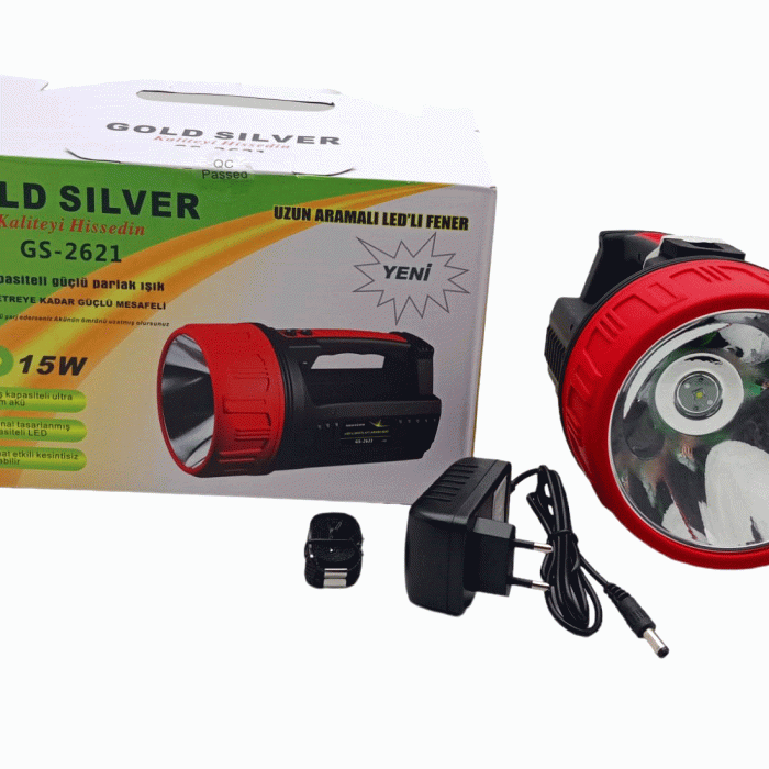 GOLD SILVER GS-2621 15W LED 2İN1 UZUN ARAMALI ADAPTÖR ŞARJLI EL FENERİ PROJEKTÖR*16            Q9