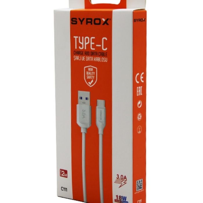 SYROX C111 ( TYPE-C ) USB ( 2MT ) 3.0A QUICK ŞARJ & DATA KABLOSU 18W*200