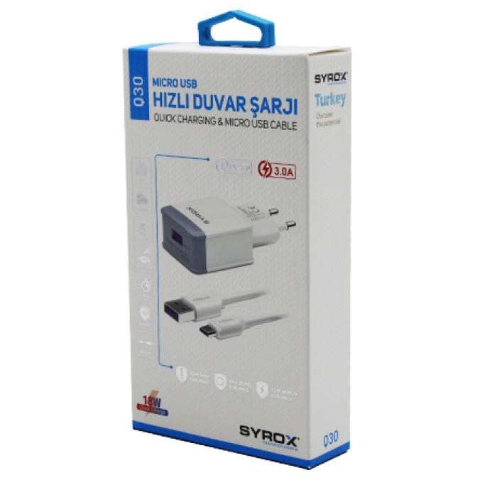 SYROX Q30 ( MICRO ) USB ( HIZLI ) 3.0A MİKRO SAMSUNG EV ŞARJ ALETİ*200