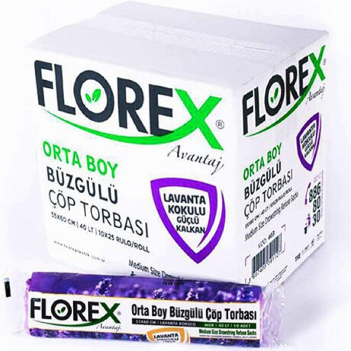 FLOREX-403 AVANTAJ ( LAVANTA KOKULU ) ( BÜZGÜLÜ ) ( ORTA ) ( 10PCS ) 55X60CM ÇÖP TORBA*25=K