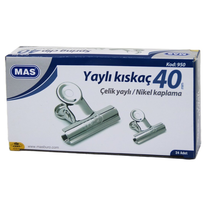 MAS-950 BEYAZ METAL KISKAÇ 40 MM ( 24PCS ) YAYLI CİLT KISKAÇI*1X32