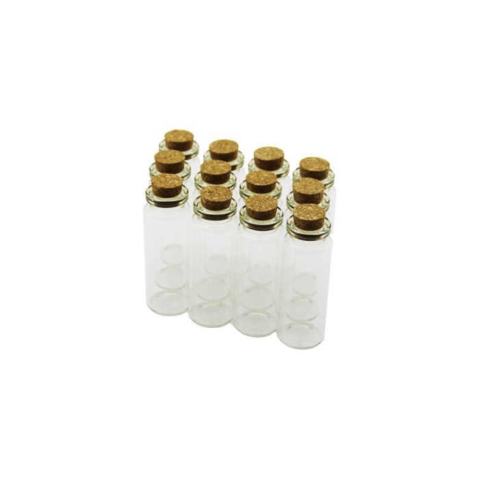 YAKUT-11556 ( 15ML ) ( ÇOK AMAÇLI & DEKORATİF ) BOŞ CAM ŞİŞE ( MANTAR KAPAKLI )*12X110