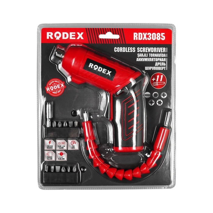 RODEX RDX-3085 ( 2IN1 KULLANIM=DÜZ & TABANCA) (ŞARJLI) TORNAVİDA (11PCS UÇ) (ULAŞILMASI ZOR ALANLAR APARATI)*20