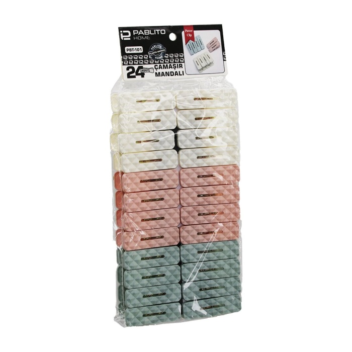 PABLITO HOME PBT-101 ( 24PCS ) ÇAMAŞIR MANDALI ( RENKLİ PLASTİK & PRİZMA KABARTMA DESENLİ )*96