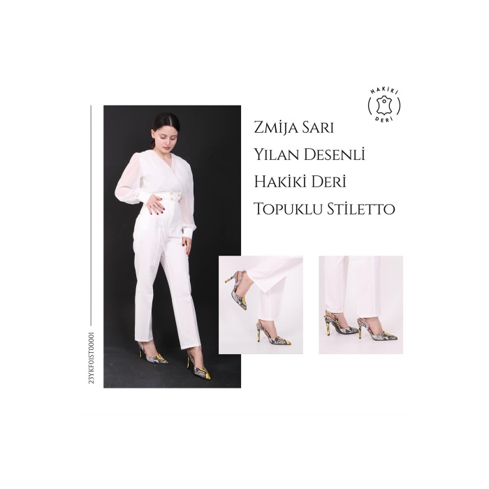 ZMİJA SARI YILAN DESENLİ HAKİKİ DERİ 11 CM TOPUKLU STİLETTO