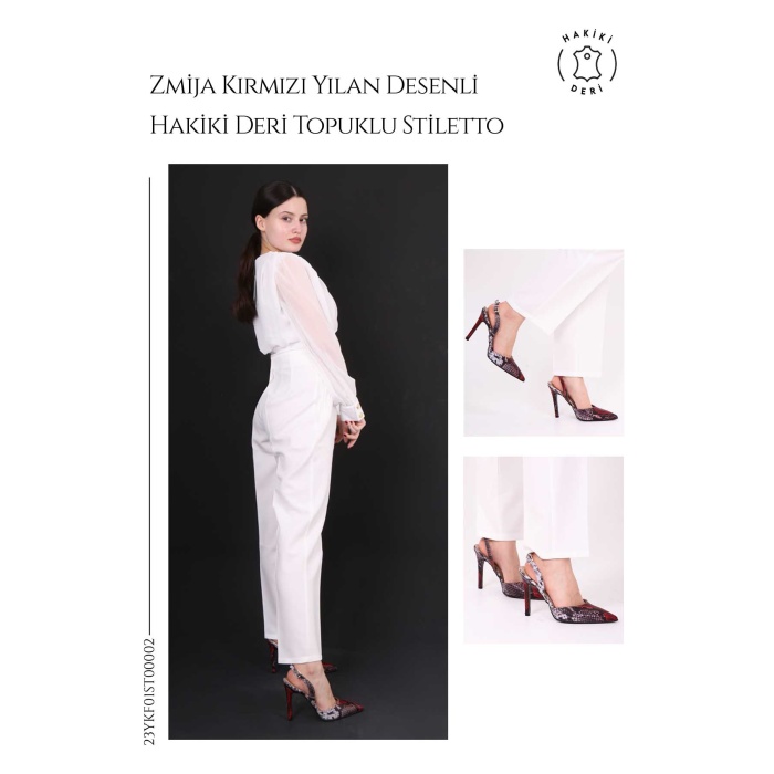 ZMİJA KIRMIZI YILAN DESENLİ HAKİKİ DERİ 11 CM TOPUKLU STİLETTO