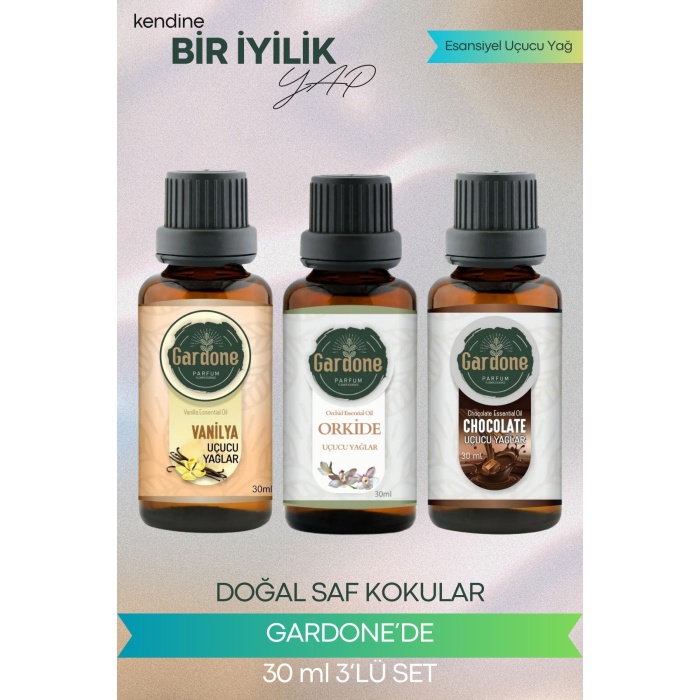 Vanilya + Orkide + Çikolata (Oda Kokusu Aroma Terapi Buhurdanlık/Difüzör Yağı) 3 Adet x 30 ml