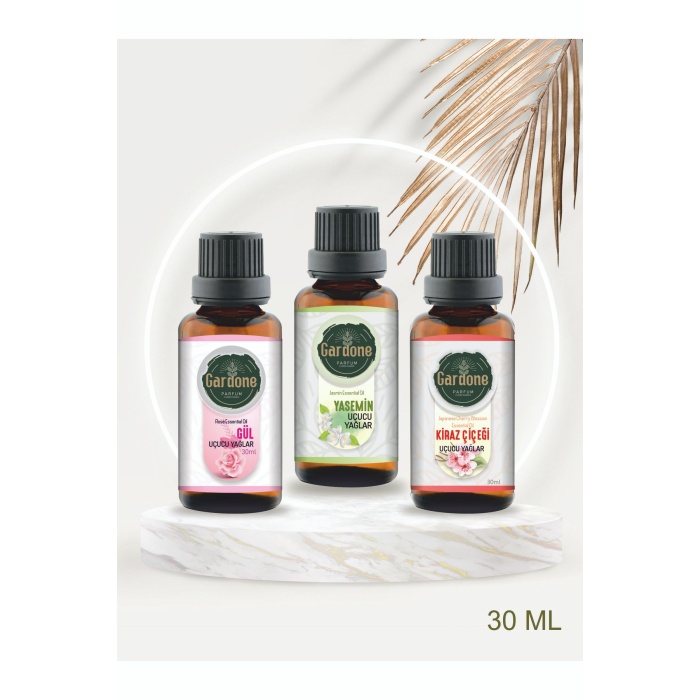 Gül + Yasemin + Kiraz Çiçeği (Oda Kokusu Aroma Terapi Buhurdanlık/Difüzör Yağı) 3 Adet x 30 ml