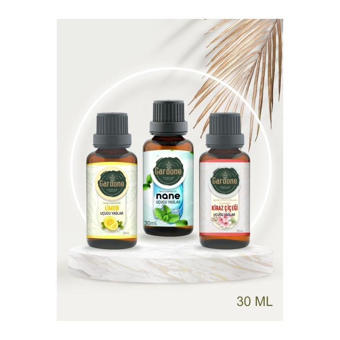 Limon + Nane + Kiraz Çiçeği (Oda Kokusu Aroma Terapi Buhurdanlık/Difüzör Yağı) 3 Adet x 30 ml