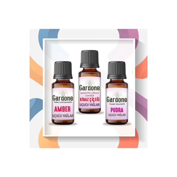 Amber + Kiraz + Pudra (Oda Kokusu Aroma Terapi Buhurdanlık/Difüzör Yağı) 3 Adet x 10 ml