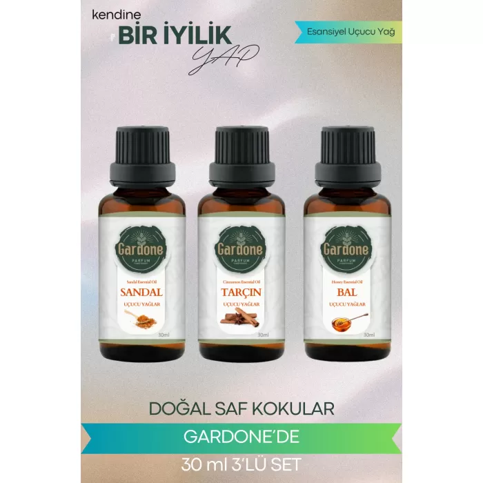 Sandal + Tarçın + Bal (Oda Kokusu Aroma Terapi Buhurdanlık/Difüzör Yağı) 3 Adet x 30 ml